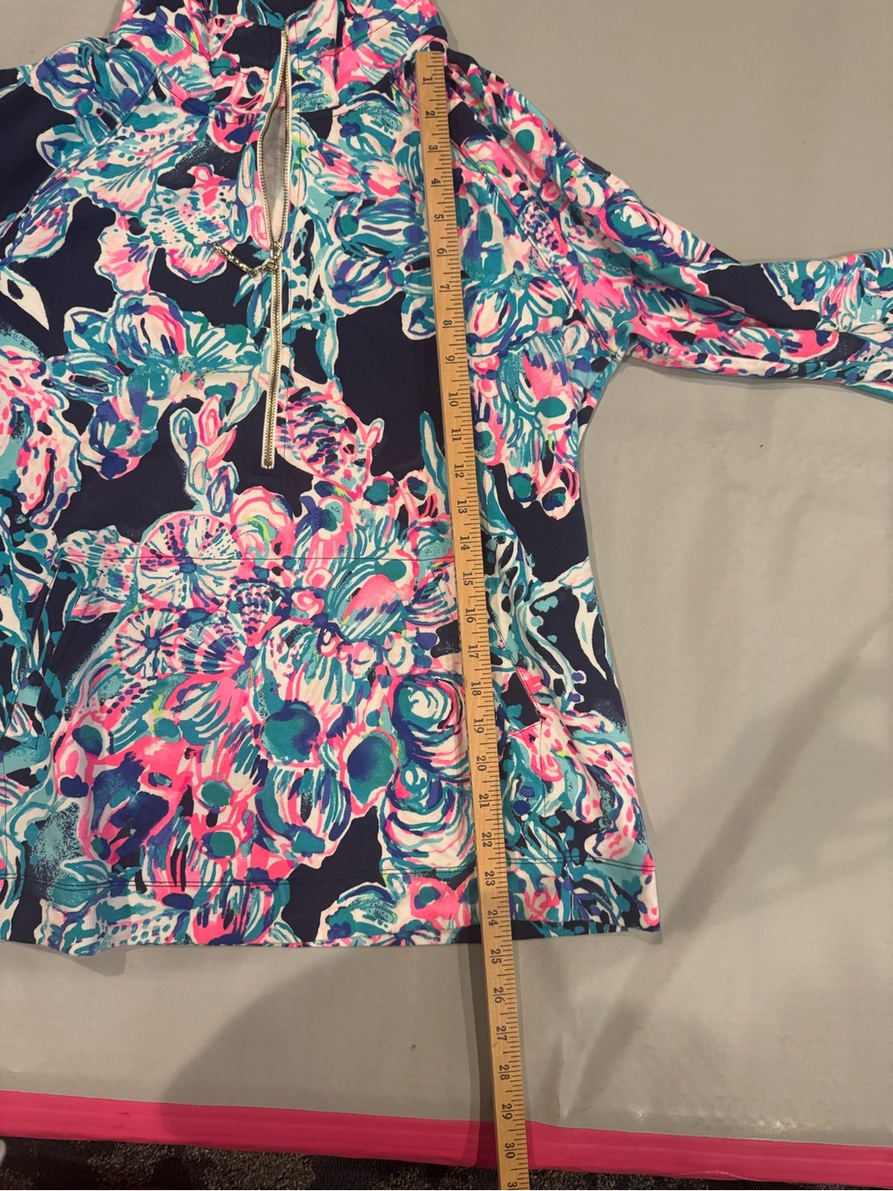 Lilly Pulitzer Tropical Floral Quarter-Zip pocket Pullover - Navy, Pink, Teal - Picture 3 of 6